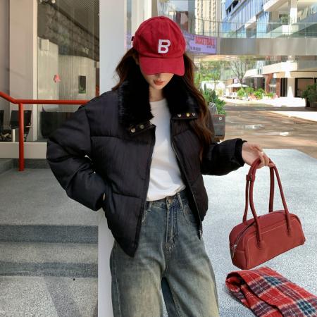 FA48481# 美式复古毛领翻领加厚棉服外套女小香风冬季时尚气质短款棉袄 服裝批發女裝批發服飾貨源