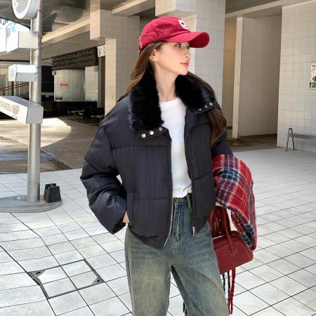 FA48481# 美式复古毛领翻领加厚棉服外套女小香风冬季时尚气质短款棉袄 服裝批發女裝批發服飾貨源