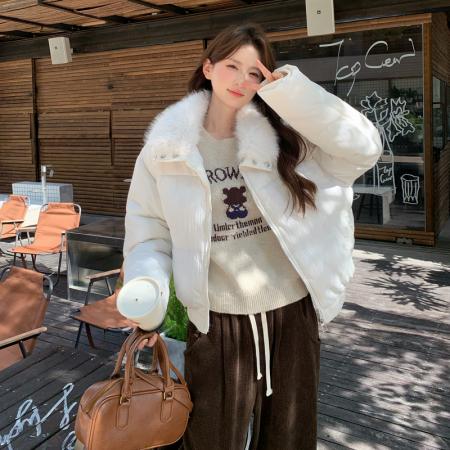 FA48481# 美式复古毛领翻领加厚棉服外套女小香风冬季时尚气质短款棉袄 服裝批發女裝批發服飾貨源