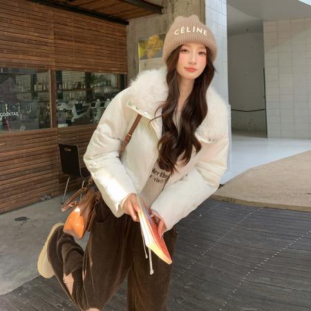 FA48481# 美式复古毛领翻领加厚棉服外套女小香风冬季时尚气质短款棉袄 服裝批發女裝批發服飾貨源