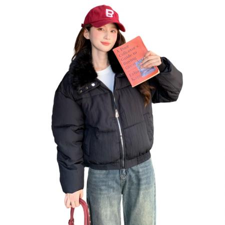 FA48481# 美式复古毛领翻领加厚棉服外套女小香风冬季时尚气质短款棉袄 服裝批發女裝批發服飾貨源