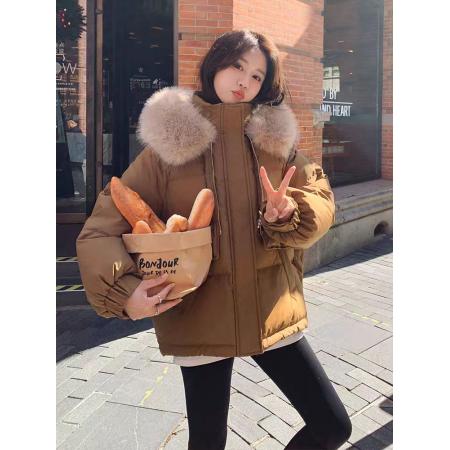 FA48482# 冬季新款韩版时尚百搭可拆大毛领羽绒棉服冬季外套女 服裝批發女裝批發服飾貨源