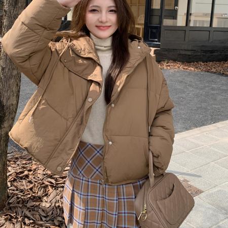 FA48491# 冬韩版简约休闲连帽拉链立领短款保暖羽绒棉面包服外套 服裝批發女裝批發服飾貨源