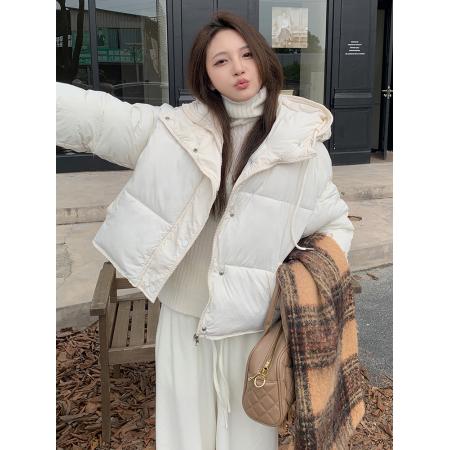 FA48491# 冬韩版简约休闲连帽拉链立领短款保暖羽绒棉面包服外套 服裝批發女裝批發服飾貨源