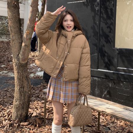 FA48491# 冬韩版简约休闲连帽拉链立领短款保暖羽绒棉面包服外套 服裝批發女裝批發服飾貨源
