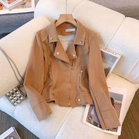 FA48499# 仿鹿皮绒外套女秋冬短款新款宽松休闲百搭小个子气质显瘦夹克 服裝批發女裝批發服飾貨源