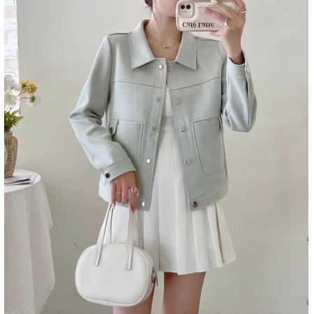 FA48500# 仿鹿皮绒外套女秋冬短款新款宽松休闲百搭小个子气质显瘦夹克 服裝批發女裝批發服飾貨源