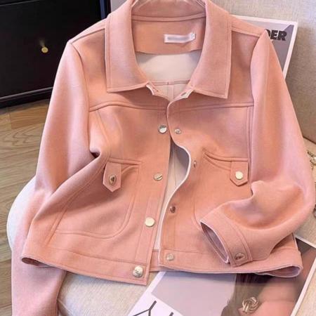 FA48500# 仿鹿皮绒外套女秋冬短款新款宽松休闲百搭小个子气质显瘦夹克 服裝批發女裝批發服飾貨源