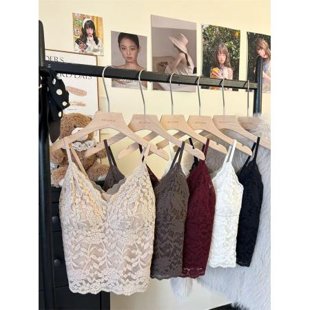 FA48505# 蕾丝v领带胸垫磨毛加绒保暖吊带背心女秋冬性感辣妹内搭打底上衣 服裝批發女裝批發服飾貨源