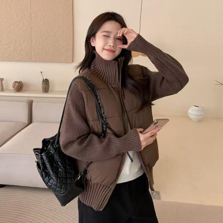 FA48509# 羊毛拼接秋冬新款法式气质设计感小众短款棉服外套棉衣 服裝批發女裝批發服飾貨源