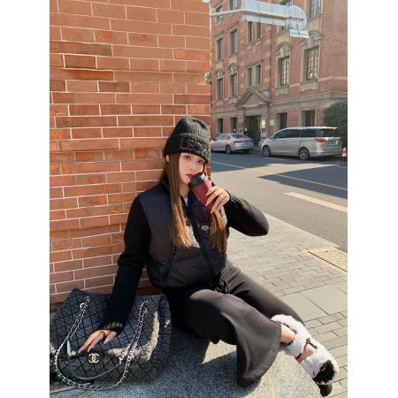 FA48509# 羊毛拼接秋冬新款法式气质设计感小众短款棉服外套棉衣 服裝批發女裝批發服飾貨源