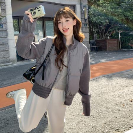 FA48509# 羊毛拼接秋冬新款法式气质设计感小众短款棉服外套棉衣 服裝批發女裝批發服飾貨源