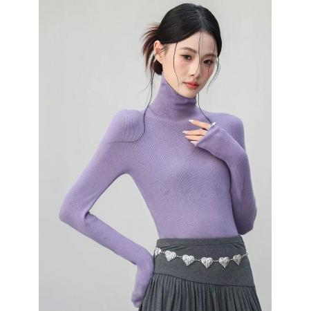 FA48517# 紫色高领柔软长袖打底保暖内搭针织衫高级感上衣女秋冬新款 服裝批發女裝批發服飾貨源