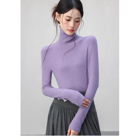FA48517# 紫色高领柔软长袖打底保暖内搭针织衫高级感上衣女秋冬新款 服裝批發女裝批發服飾貨源