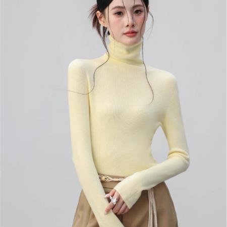 FA48517# 紫色高领柔软长袖打底保暖内搭针织衫高级感上衣女秋冬新款 服裝批發女裝批發服飾貨源