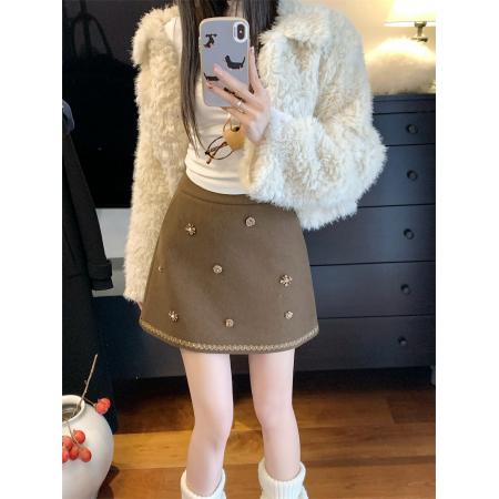 FA48519# ～大码胖MM重工钉珠亮片毛呢百搭A字半身裙 服裝批發女裝批發服飾貨源