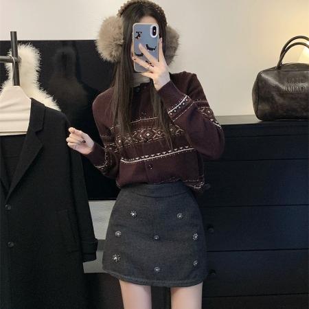 FA48519# ～大码胖MM重工钉珠亮片毛呢百搭A字半身裙 服裝批發女裝批發服飾貨源