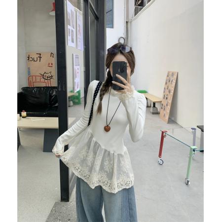 FA48520# ～大码胖MM法式复古小众设计感拼接蕾丝花边打底衫上衣t恤 服裝批發女裝批發服飾貨源