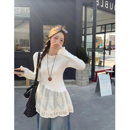 FA48520# ～大码胖MM法式复古小众设计感拼接蕾丝花边打底衫上衣t恤 服裝批發女裝批發服飾貨源