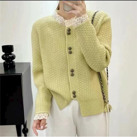 FA48533# 欧式新款红色开衫女蕾丝边短款针织衫毛衣秋冬慵懒风加厚内搭上衣 服裝批發女裝批發服飾貨源