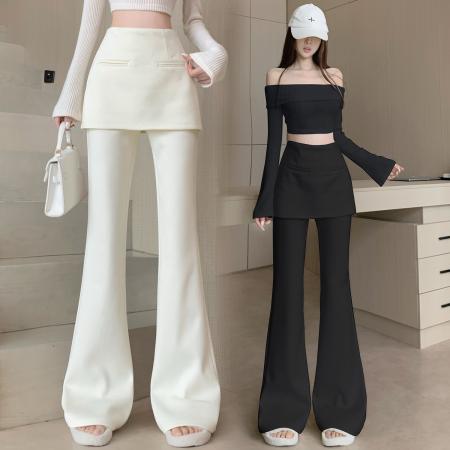 FA48538# 冬季新款设计师款米白色小众百搭显瘦屁帘加厚羊绒微喇裤女 服裝批發女裝批發服飾貨源