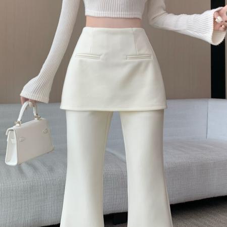 FA48538# 冬季新款设计师款米白色小众百搭显瘦屁帘加厚羊绒微喇裤女 服裝批發女裝批發服飾貨源