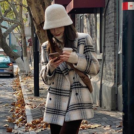 FA48539# 大码毛呢西装外套女秋冬新款爆款高级感格子独特小香风棉服女 服裝批發女裝批發服飾貨源