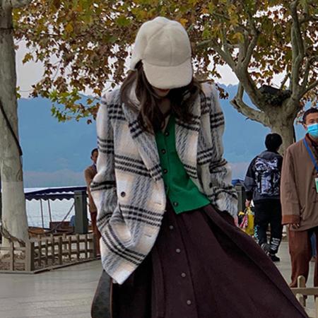 FA48539# 大码毛呢西装外套女秋冬新款爆款高级感格子独特小香风棉服女 服裝批發女裝批發服飾貨源