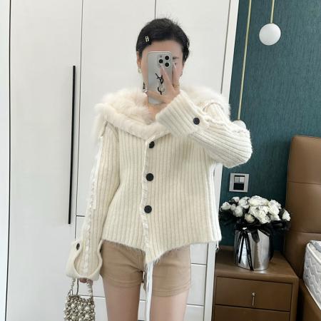 FA48550# 韩系撞色海军领飘带毛衣短外套女秋季软糯宽松设计感针织开衫上衣 服裝批發女裝批發服飾貨源