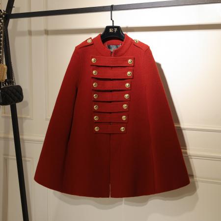 FA48552# 高级感轻奢披肩斗篷外套女秋冬新款气质小香风貂绒披风赫本风大衣 服裝批發女裝批發服飾貨源