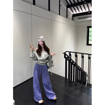 FA48553# 美式正反两穿印花一字肩字母卫衣绝绝紫运动高级感宽松卫裤 服裝批發女裝批發服飾貨源