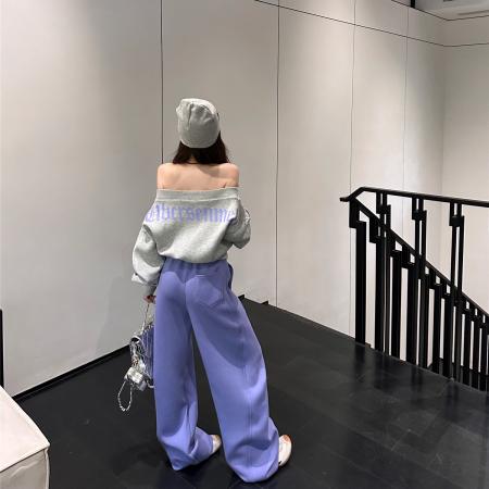 FA48553# 美式正反两穿印花一字肩字母卫衣绝绝紫运动高级感宽松卫裤 服裝批發女裝批發服飾貨源