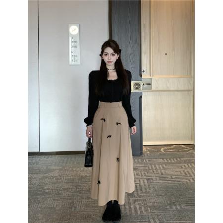 FA48554# 法式蝴蝶结伞裙气质中长款半身裙 服裝批發女裝批發服飾貨源