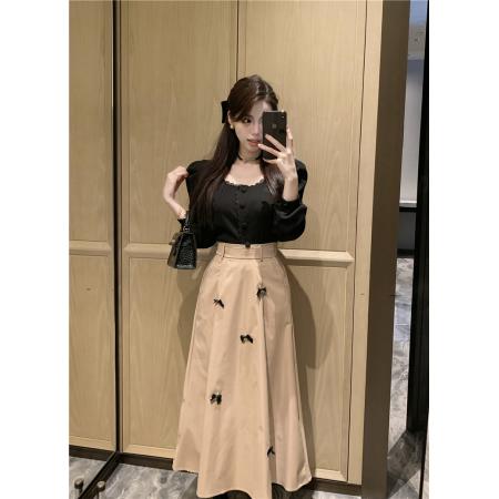 FA48554# 法式蝴蝶结伞裙气质中长款半身裙 服裝批發女裝批發服飾貨源