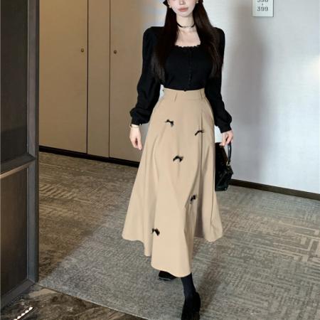 FA48554# 法式蝴蝶结伞裙气质中长款半身裙 服裝批發女裝批發服飾貨源