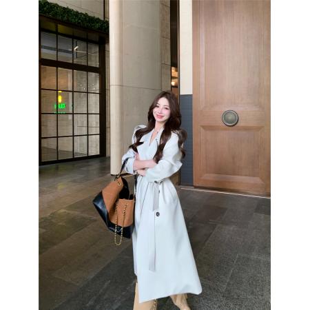 FA48558# 巨好看白色风衣外套女高级感气质复古秋季中长款大衣 服裝批發女裝批發服飾貨源