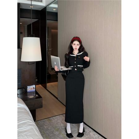 FA48559# 气质韩版时尚套装女海军领收腰上衣高腰半身裙两件套潮 服裝批發女裝批發服飾貨源