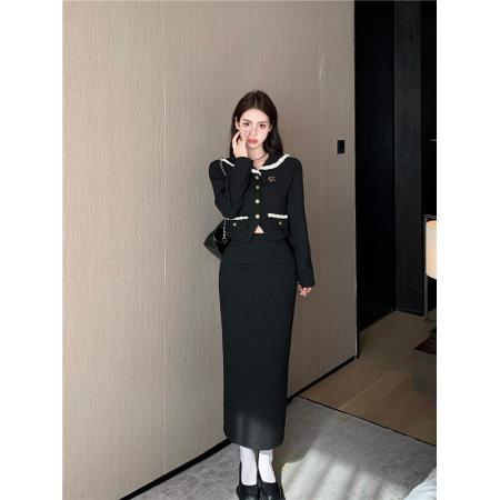 FA48559# 气质韩版时尚套装女海军领收腰上衣高腰半身裙两件套潮 服裝批發女裝批發服飾貨源