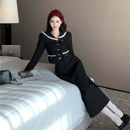 FA48559# 气质韩版时尚套装女海军领收腰上衣高腰半身裙两件套潮 服裝批發女裝批發服飾貨源