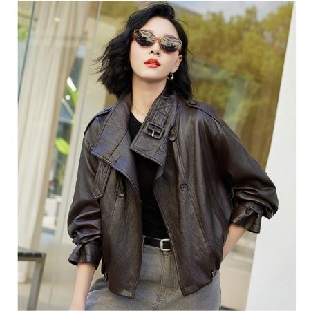 FA48562# 短款皮衣外套女款春秋季小个子时尚洋气减龄显瘦百搭上衣 服裝批發女裝批發服飾貨源