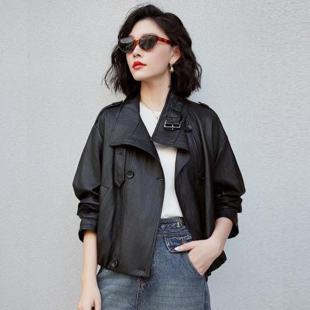 FA48562# 短款皮衣外套女款春秋季小个子时尚洋气减龄显瘦百搭上衣 服裝批發女裝批發服飾貨源