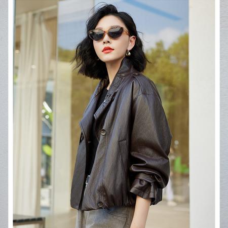 FA48562# 短款皮衣外套女款春秋季小个子时尚洋气减龄显瘦百搭上衣 服裝批發女裝批發服飾貨源