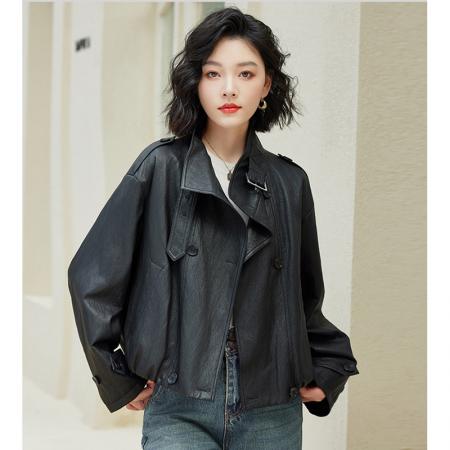 FA48562# 短款皮衣外套女款春秋季小个子时尚洋气减龄显瘦百搭上衣 服裝批發女裝批發服飾貨源