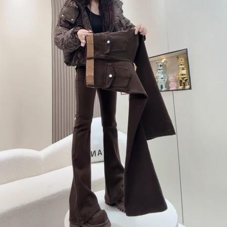 FA48564# 秋冬新款高腰显瘦复古微喇牛仔裤大码女装弹力修身加绒马蹄裤 服裝批發女裝批發服飾貨源