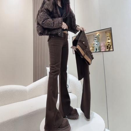 FA48564# 秋冬新款高腰显瘦复古微喇牛仔裤大码女装弹力修身加绒马蹄裤 服裝批發女裝批發服飾貨源