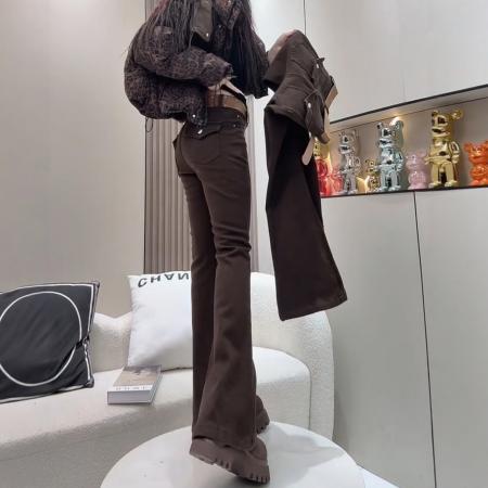 FA48564# 秋冬新款高腰显瘦复古微喇牛仔裤大码女装弹力修身加绒马蹄裤 服裝批發女裝批發服飾貨源