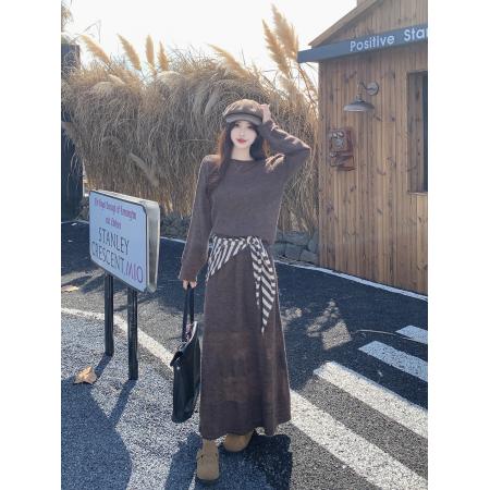 FA48566# 大码慵懒风宽松显瘦条纹披肩毛衣套装三件套女 服裝批發女裝批發服飾貨源