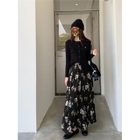 FA48568# 大码美拉德复古百搭花朵碎花裙中长款半身裙女 服裝批發女裝批發服飾貨源