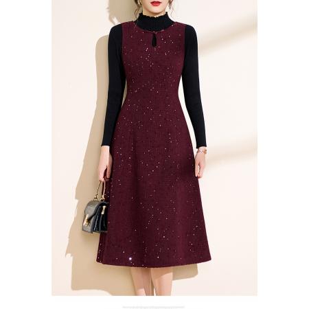 FA48574# 红色圆领背心裙连衣裙女冬季新款本命年春秋洋气减龄套装裙 服裝批發女裝批發服飾貨源