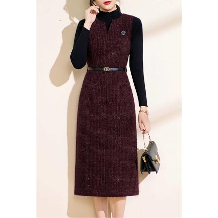 FA48575# 法式背带连衣裙女冬季新款气质打底背心裙加毛衣两件套a字裙 服裝批發女裝批發服飾貨源